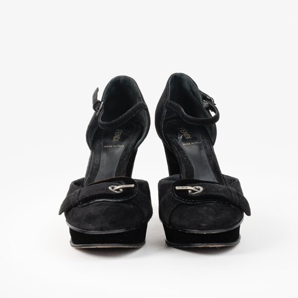 Fendi Vintage Icon Black Suede Velvet Buckle Platforms - Picture 2 of 11